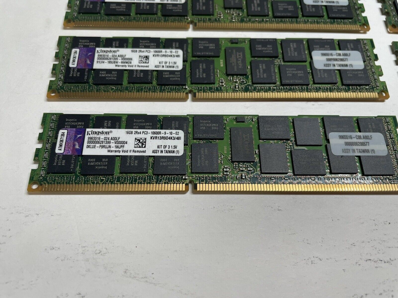 Lot of 4 Kingston KVR13R9D4K3/48I DDR3 ECC Server RAM Kit 48GB, 3 x 16GB Memory