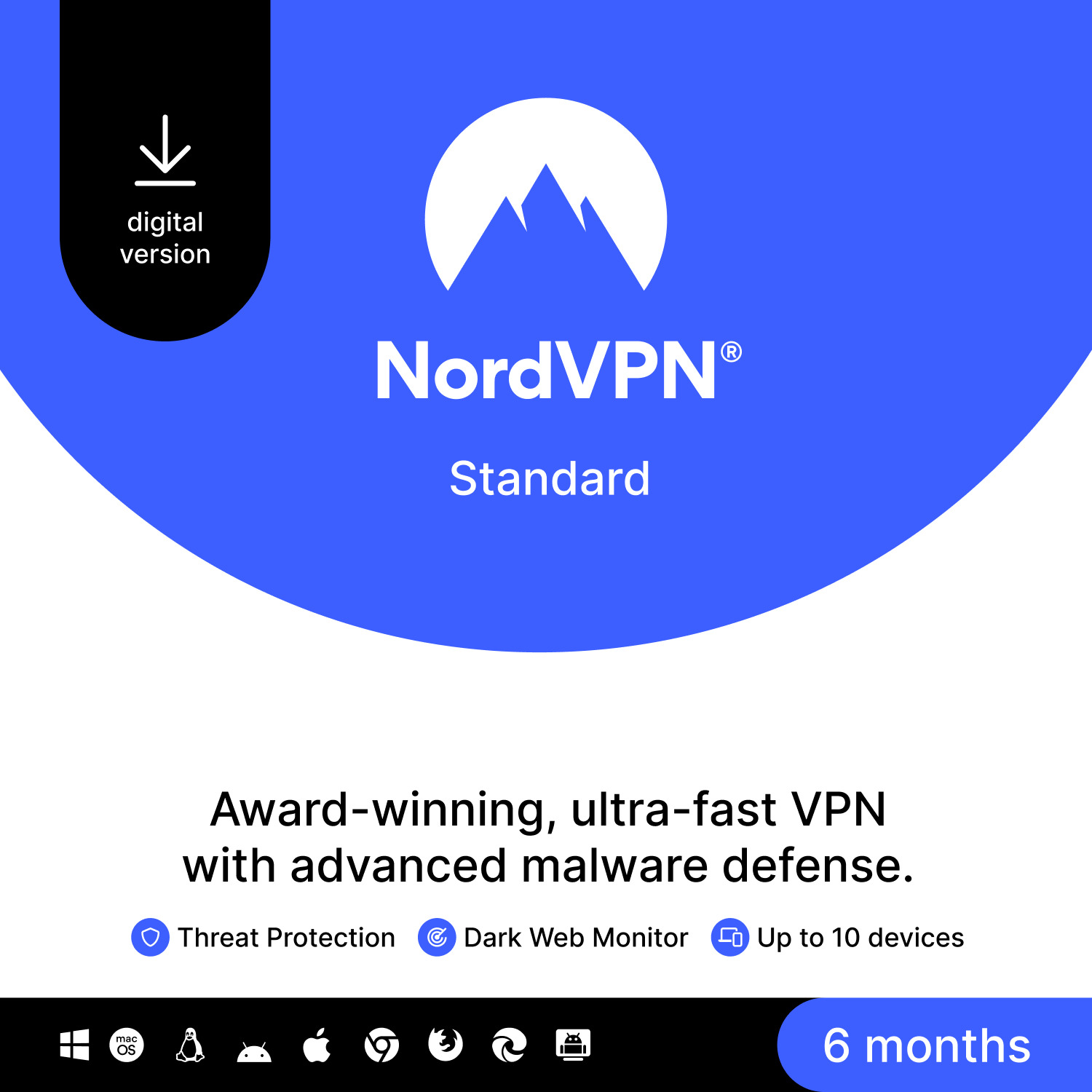 NordVPN Standard - 6-Month VPN & Cybersecurity Software for 10 Devices