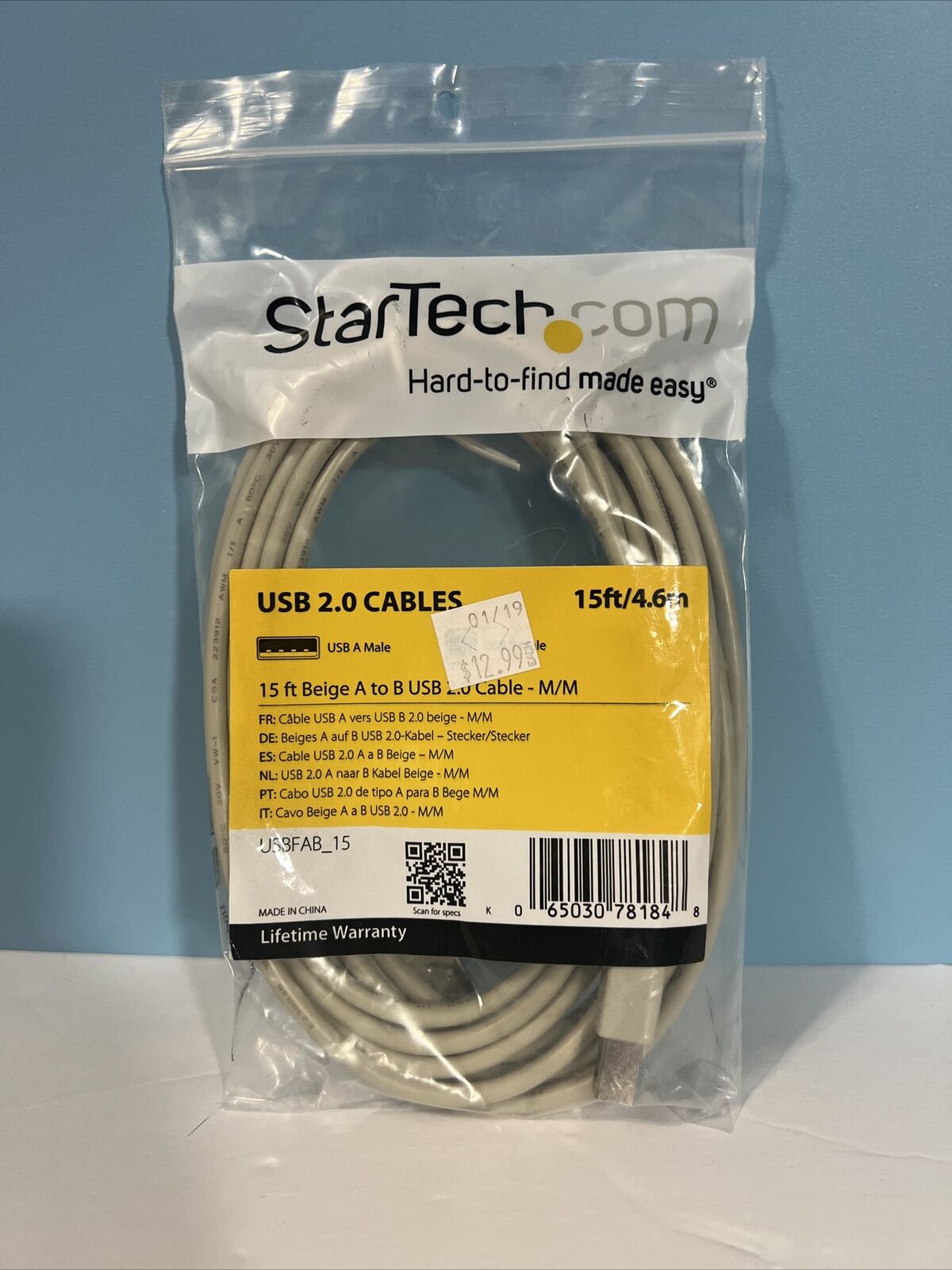 StarTech USBFAB_15  StarTech.com 15 ft USB 2.0 A to B Cable - M/M - USB - Beige