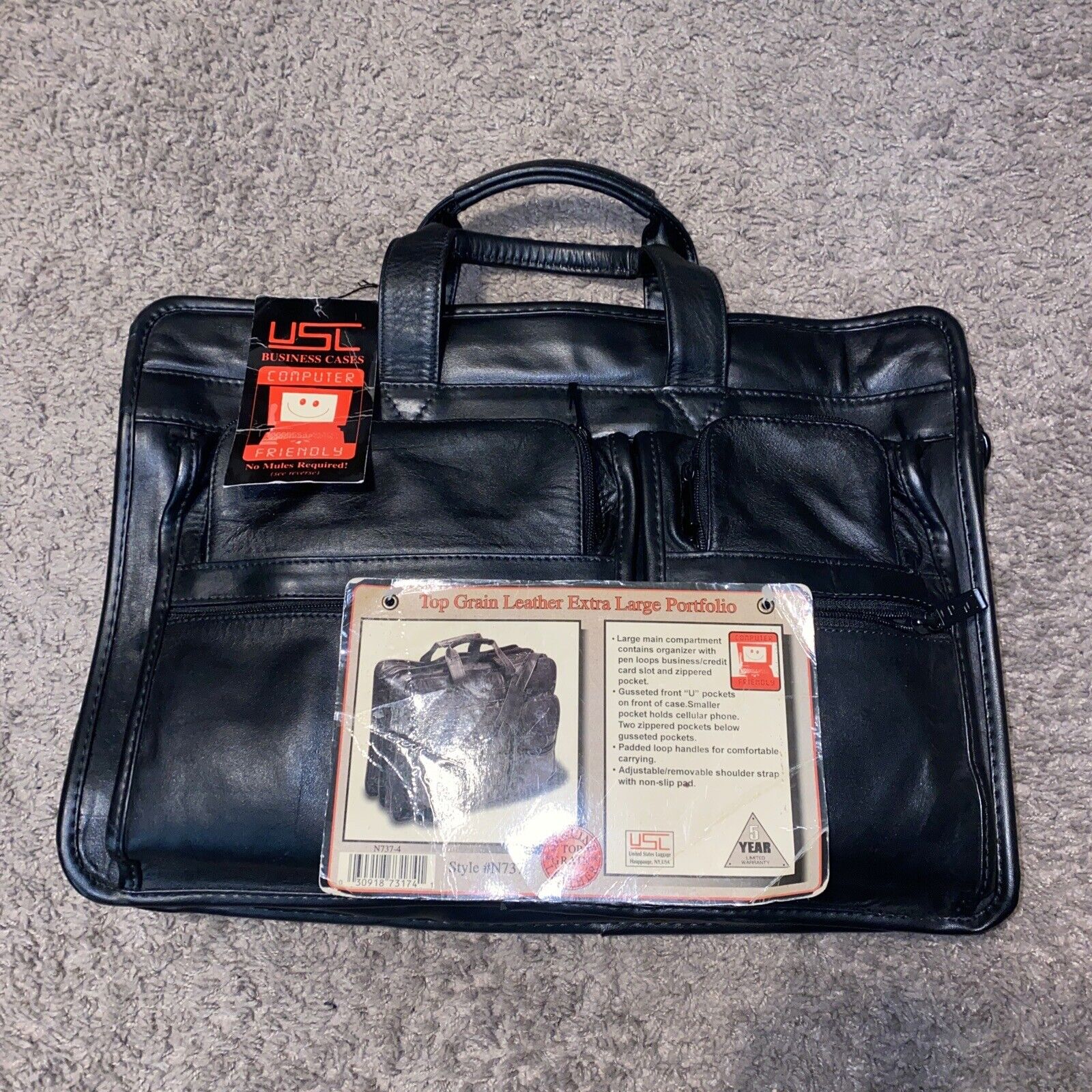 Vintage Top Grain Leather Extra Large Portfolio Computer Safe Bag NWT#N737