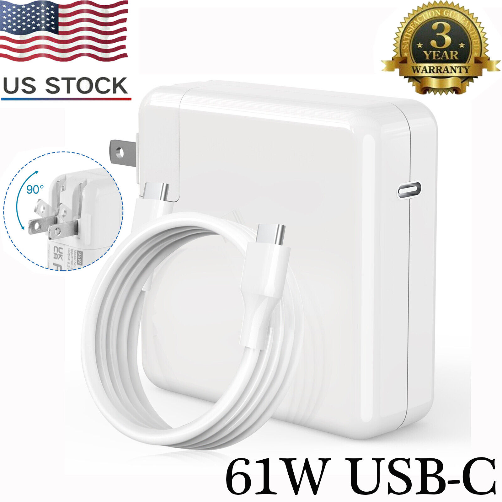 New 61W USB-C Power Charger For MacBook Pro 14 13 12'' 2016 Mac Book Air 2018 US