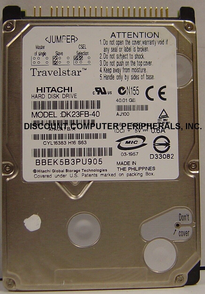 40GB 2.5in IDE 44pin Hitachi DK23FB-40 Hard Drive Tested Good Our Drives Work