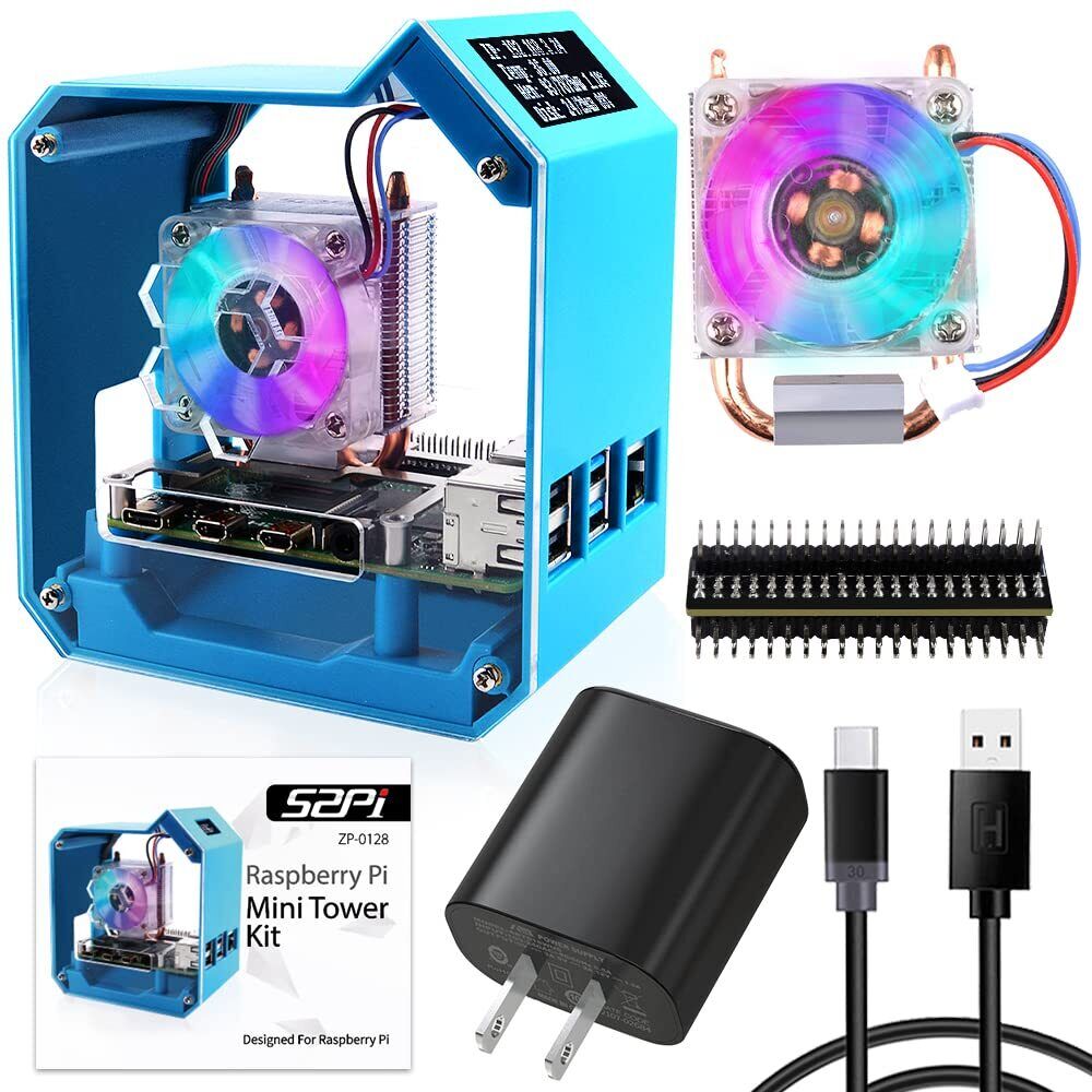 Mini Tower Kit with QC3.0 Power Supply for Raspberry Pi 4, Pi 4 Case with ICE...