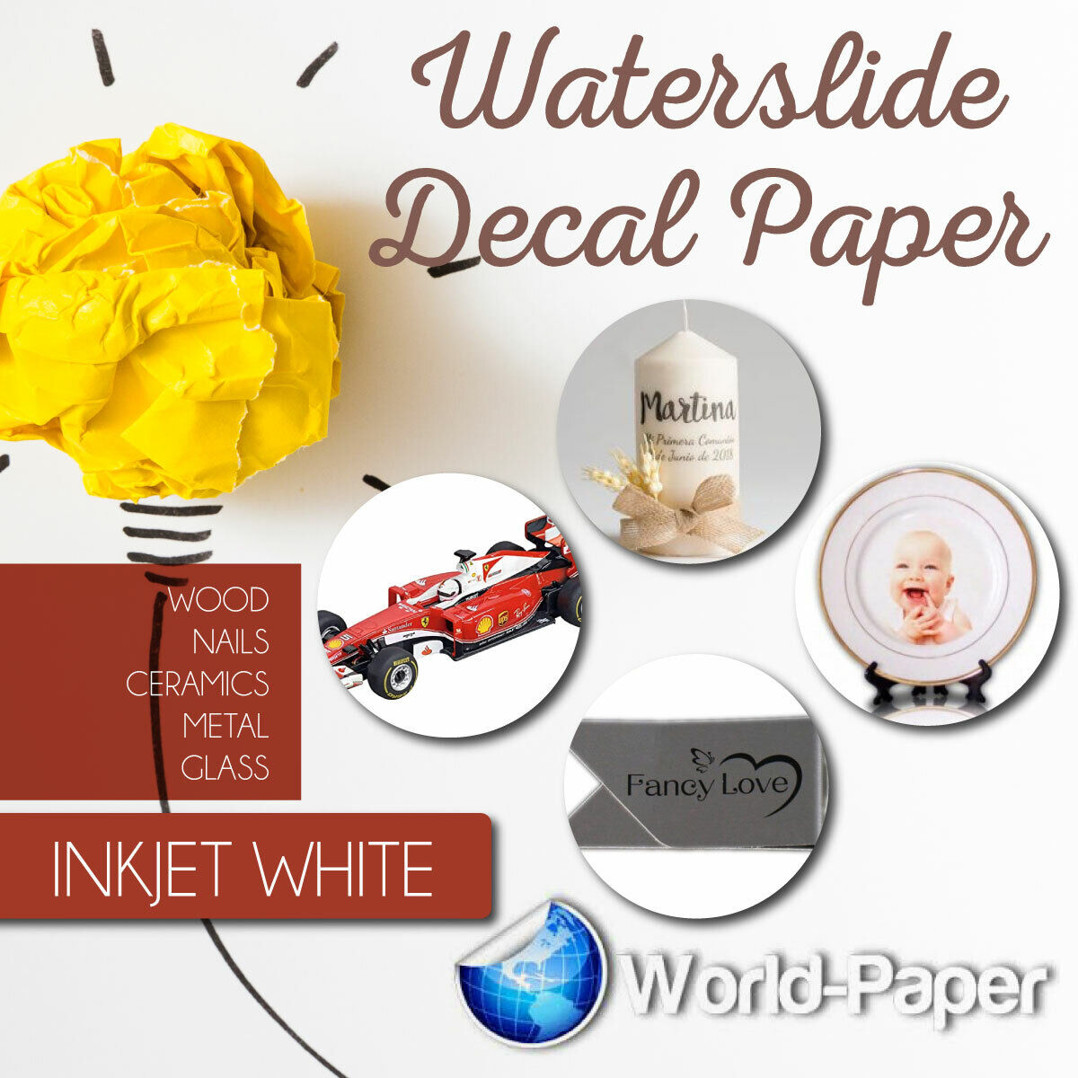 10 sheets WHITE INKJET Waterslide decal paper 8.5x11 WORLD PAPER ORIGINAL USA #1