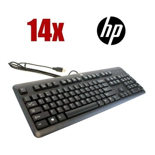 Lot of 14 New HP Wired USB Computer Desktop Keyboard Black 672647-003 KU-1156