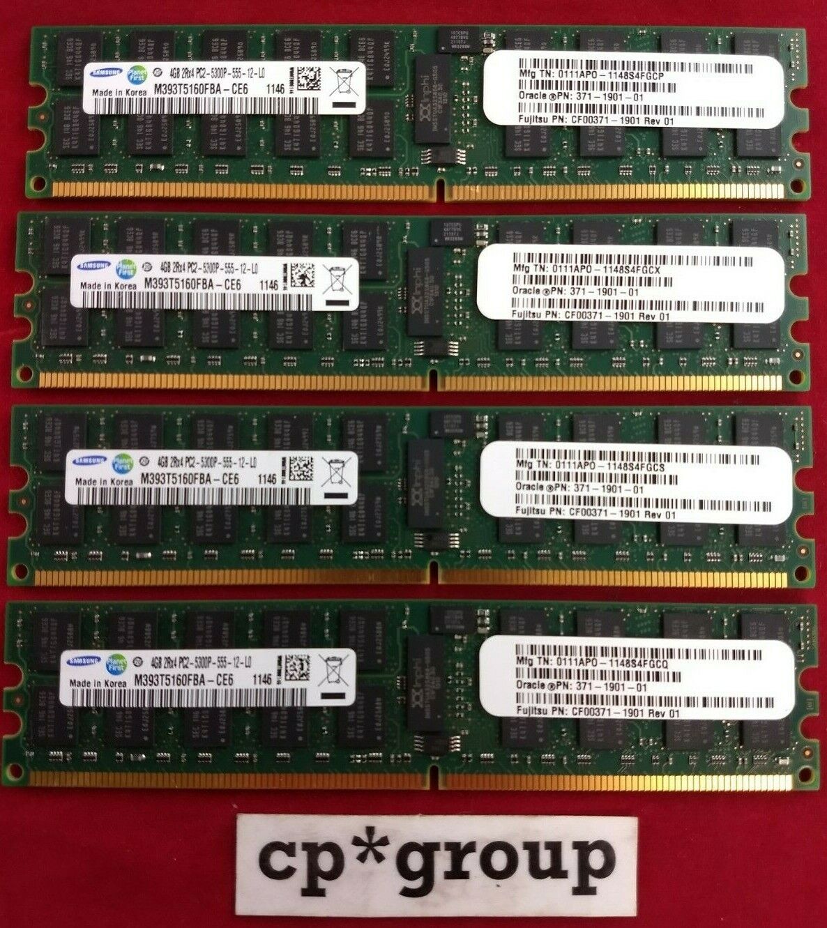 LOT OF 4 Samsung 4GB 2Rx4 PC2-5300P REG ECC Server Memory M393T5160FBA-CE6