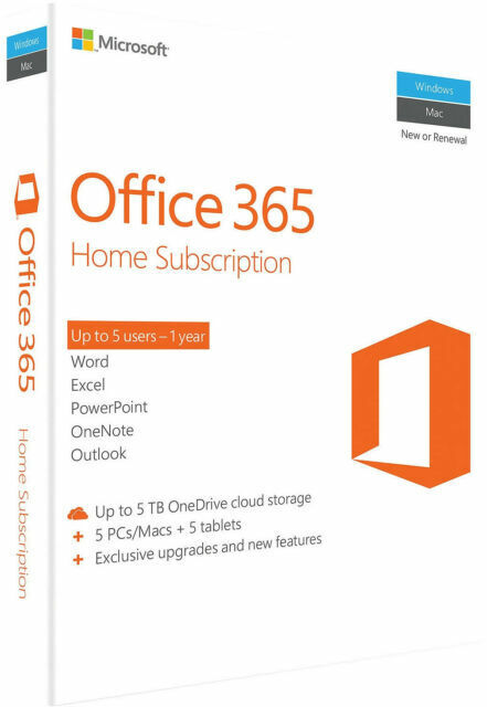 Microsoft Office 365 Home 1 Year Subscription for 5pc or Macs 5 Tablets
