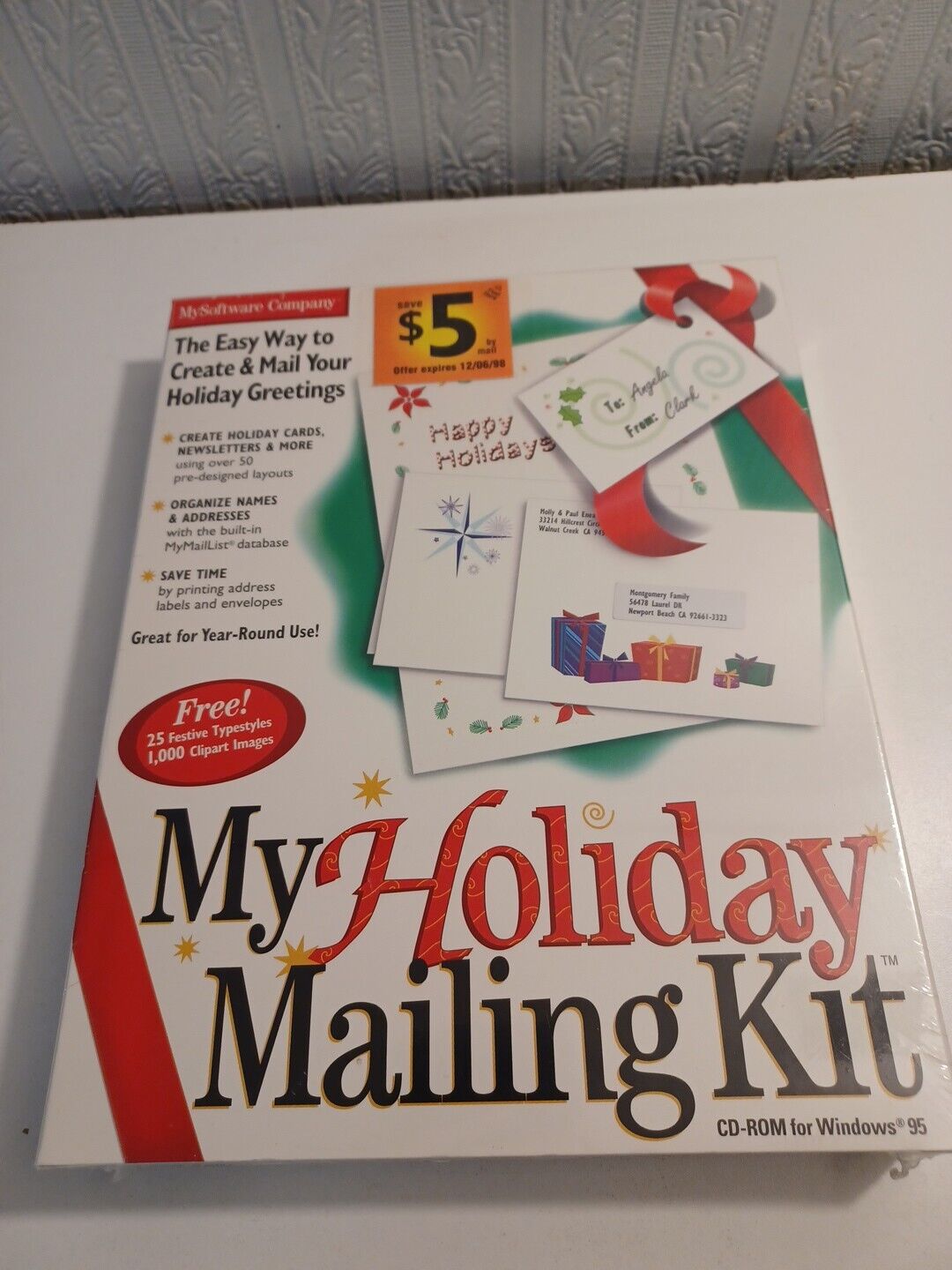 Vintage Software For Creating Holiday Cards Sealed CD rom For Windows 95