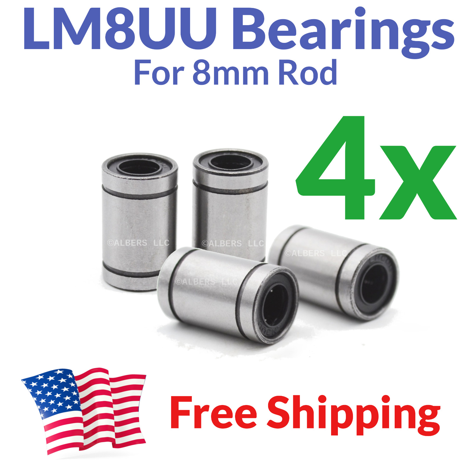 4x LM8UU Linear Bearings 8mm - 3D Printer CNC RepRap Prusa i3 X Z Axis 