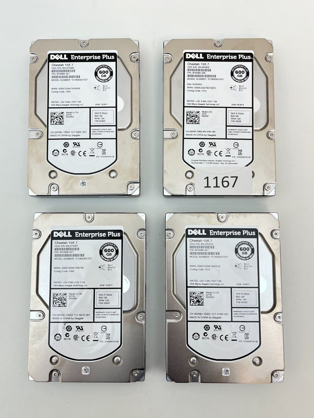 Lot of 4 Dell 600GB 3.5 INCH 15K SAS Hard Disk Drives 9FN066-058 002R3X
