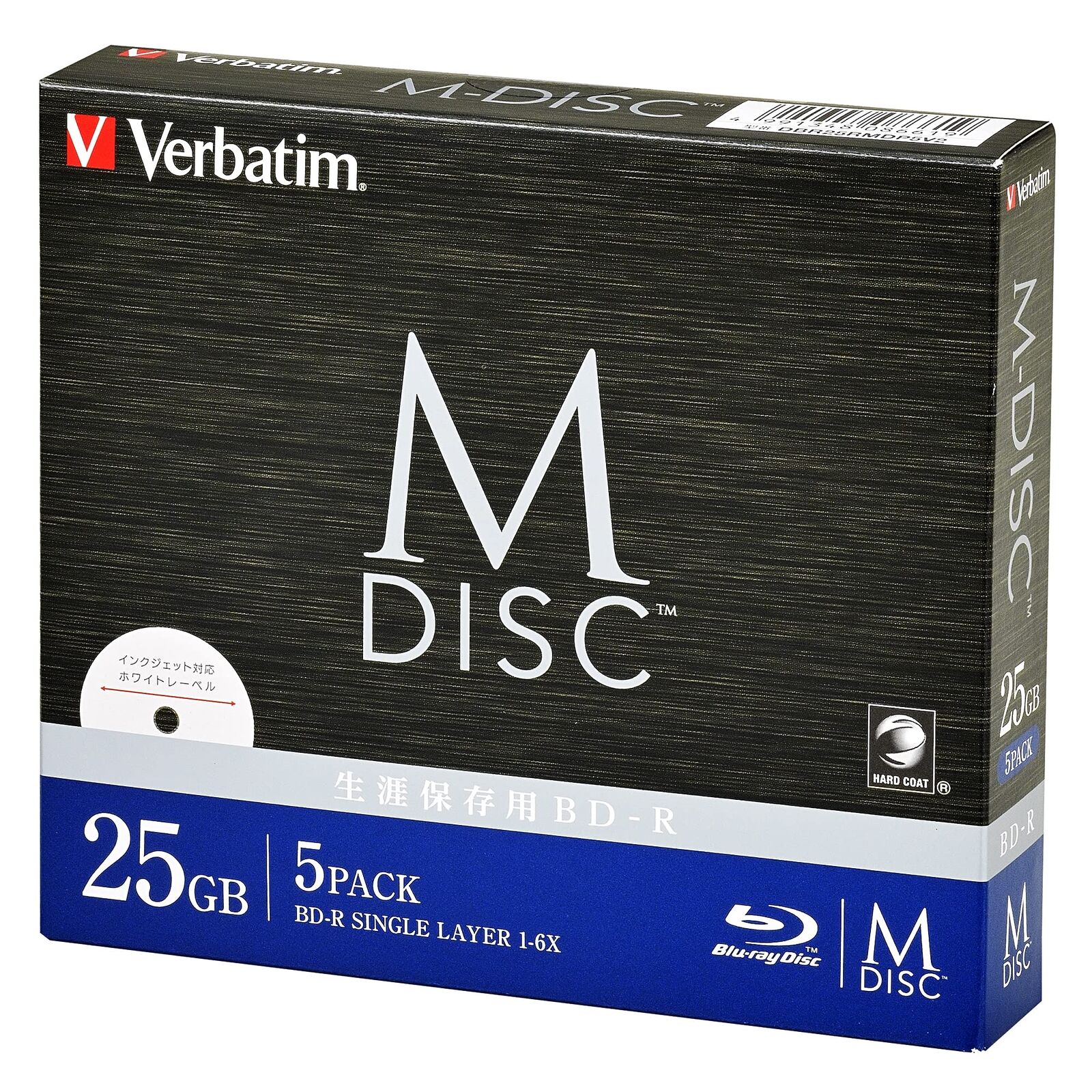 Verbatim M-DISC BD-R for 1-time recording, 1-6x speed, 25GB, 5 discs