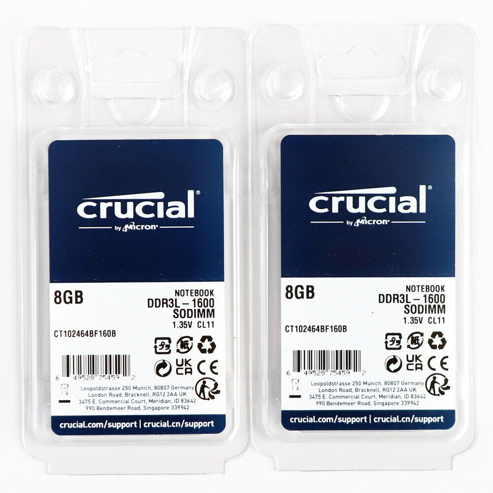 Crucial 16GB 8GB 2Rx8 PC3L-12800 DDR3L-1600Mhz 1.35V SODIMM Memory Laptop 204pin