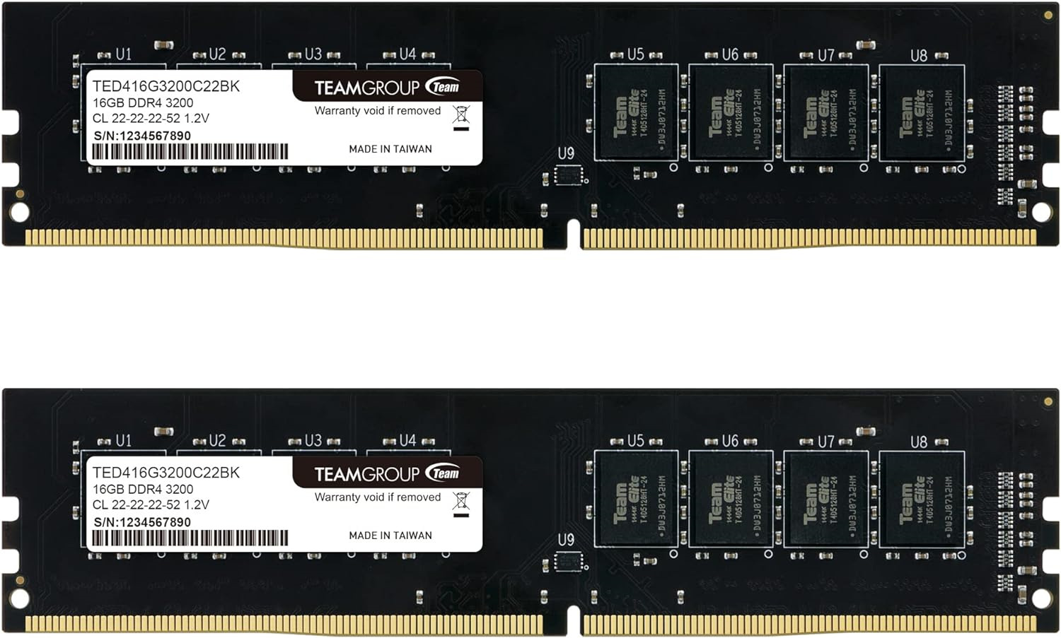 TEAMGROUP Elite DDR4 32GB Kit 2 x 16GB 3200MHz PC4-25600 CL22 Unbuffered Non-ECC