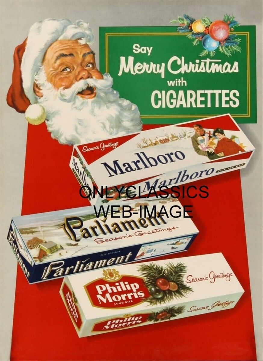 SANTA CLAUS SAY\'S MERRY CHRISTMAS BY CIGARETTES VINTAGE ADVERTISING 11X17 POSTER