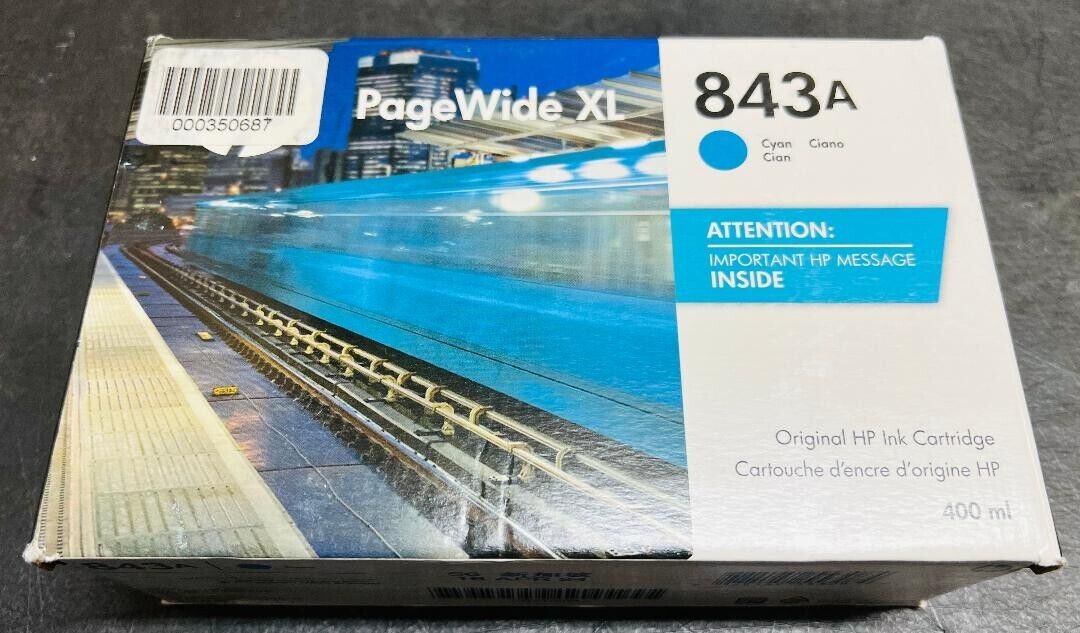 HP 843B Cyan PageWide XL Ink Cartridge C1Q58A 400ml Sealed Genuine Retail 2024