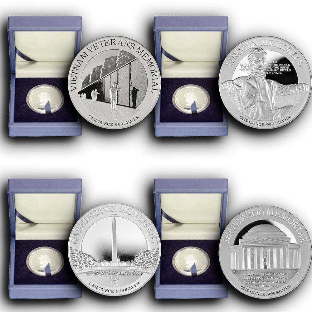 2015 4 Coins Set America's National Monuments NIUE 1 oz Proof Silver W/Box & COA