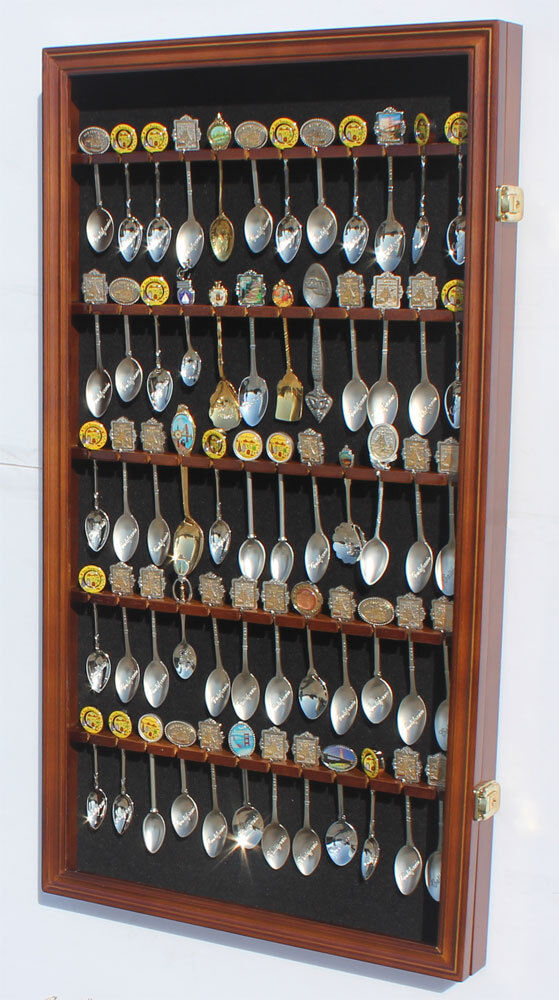 60 Spoons Spoon Display Case Cabinet Rack Shadow Box Wall Rack LOCKABLE SP02-WAL