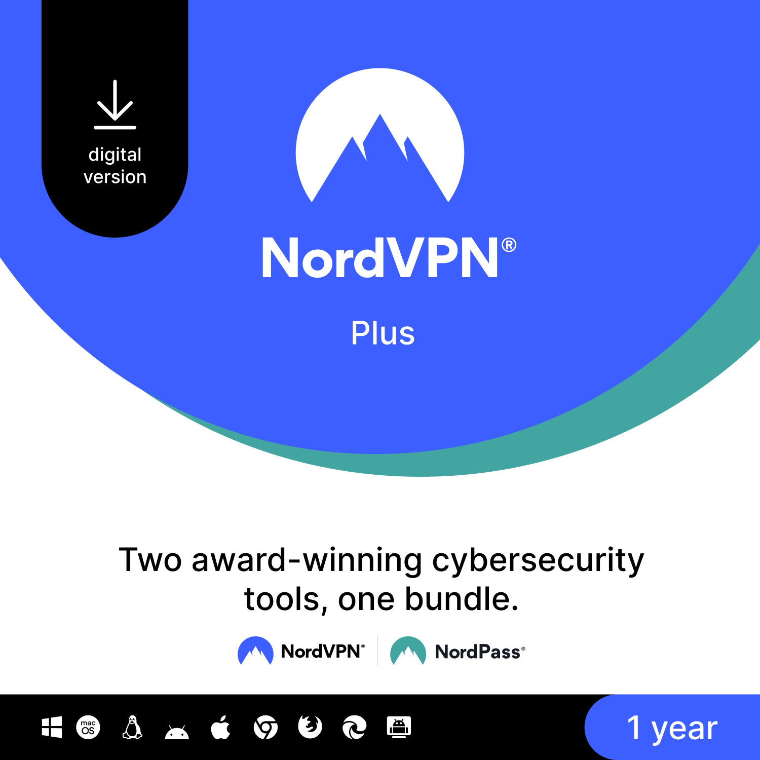 NordVPN Plus — 1-Year VPN & Cybersecurity Software Bundle Subscription