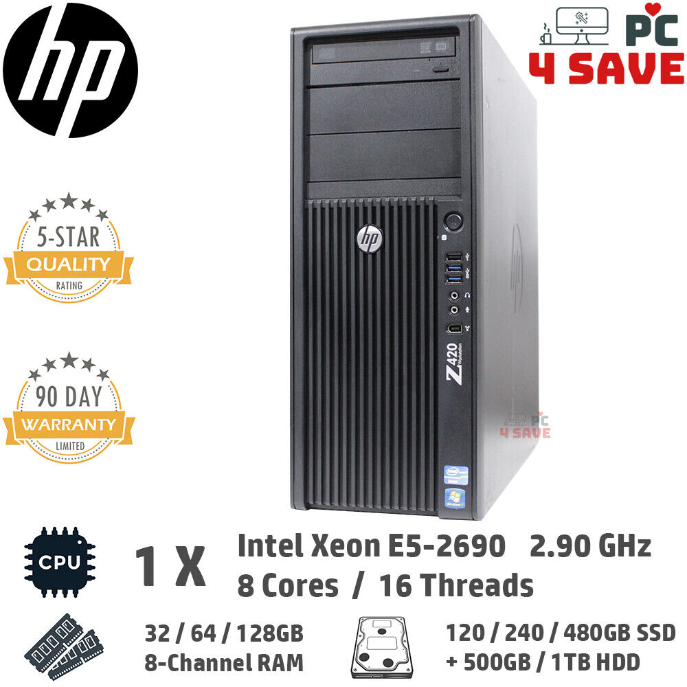 HP XEON E5-2690 CPU / 128GB RAM / 480GB SSD + 1TB HD GPU Z420 Custom Workstation