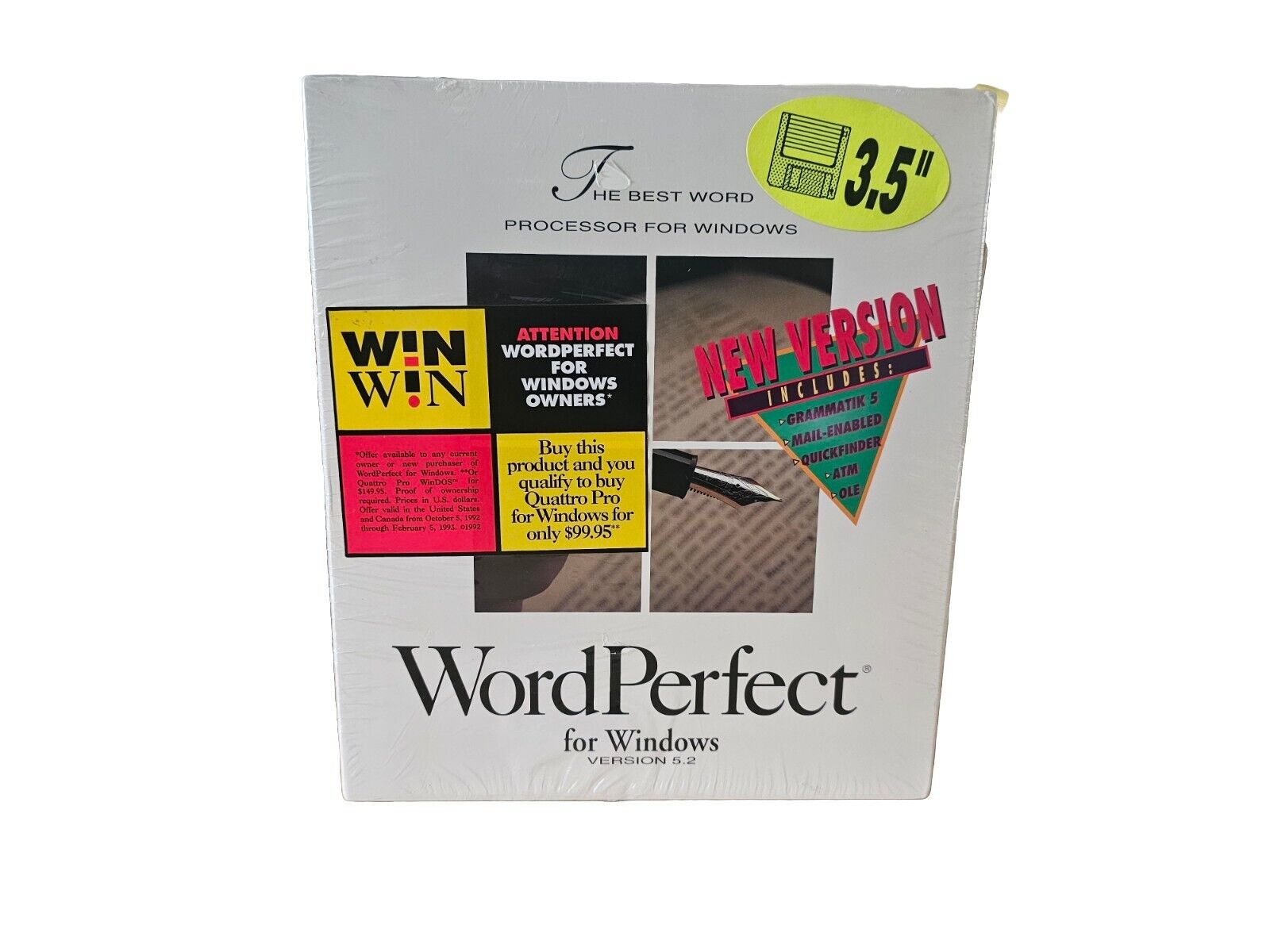Vintage WordPerfect for Windows Upgrade 5.2 Package Book Manuals Disc Guides New