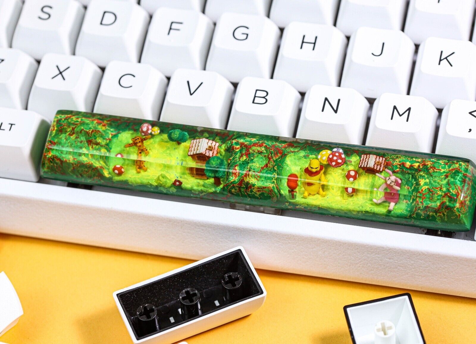 Winnie the Pooh spacebar keycap, Custom Spacebar Keycap, Handmade Resin Keycap,