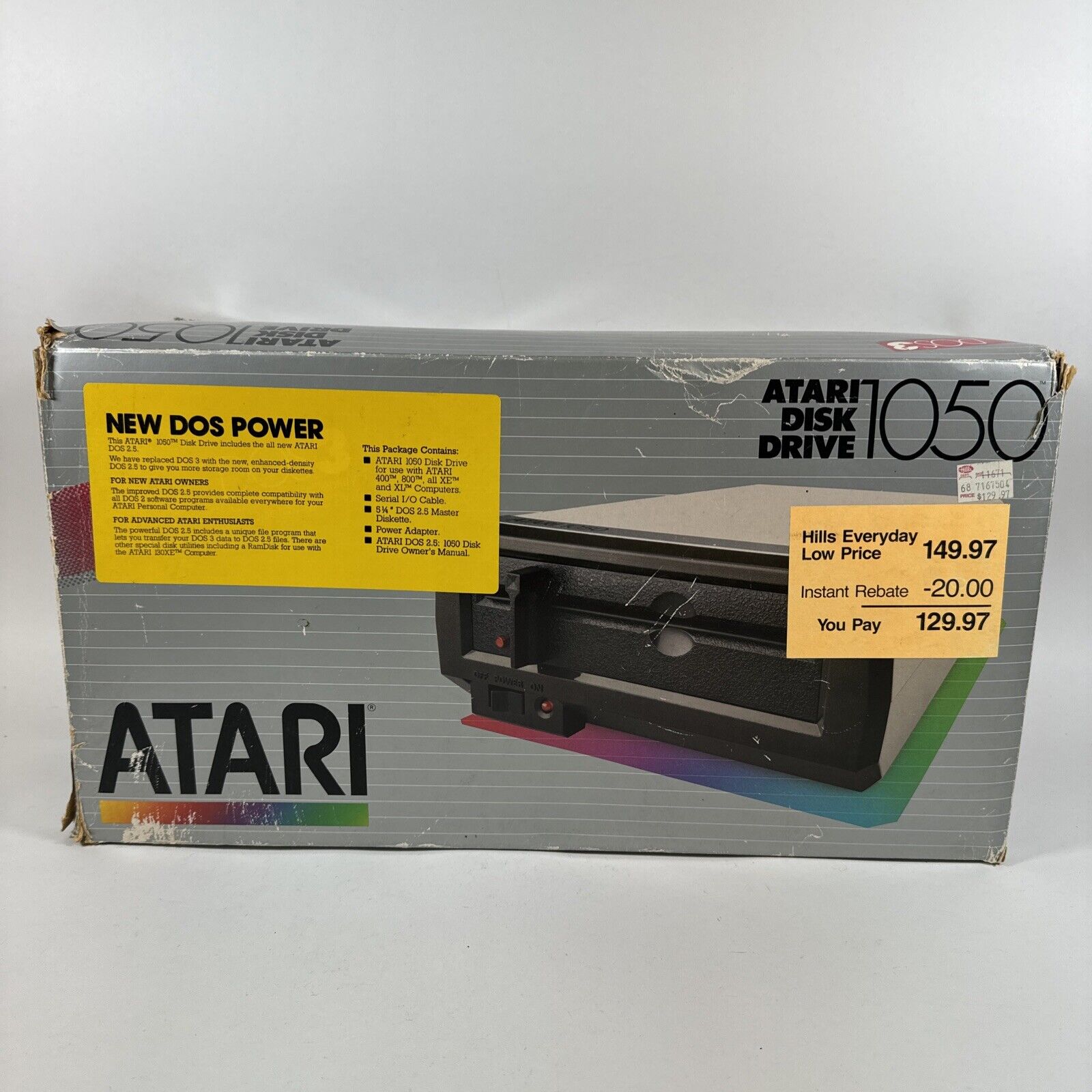 Vintage Atari 1050 DOS3 Floppy Disk Drive w/ Power Supply Cords Manuals Box