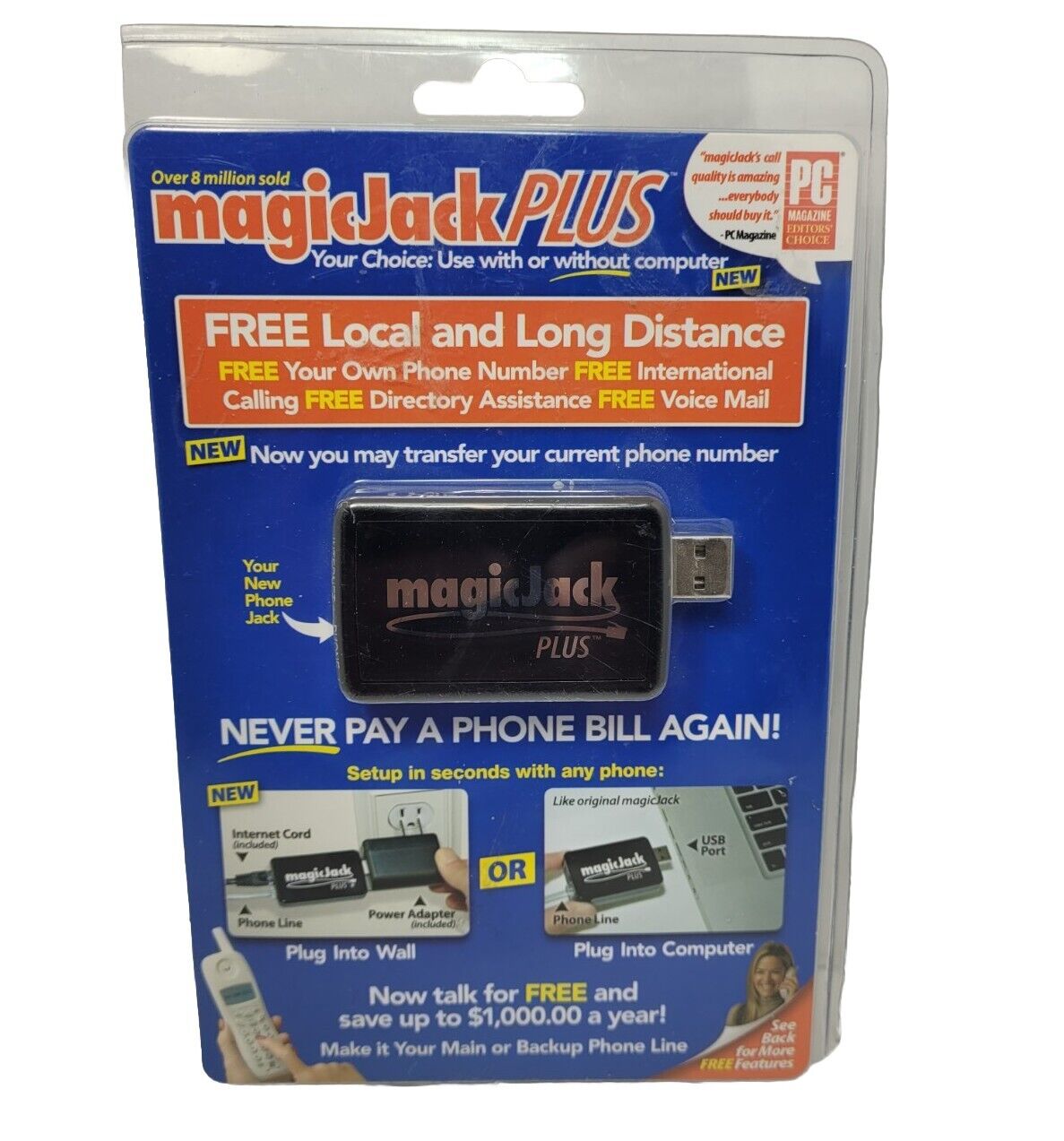 Magic Jack Plus Free Local Long Distance Calling Telephone Open Box