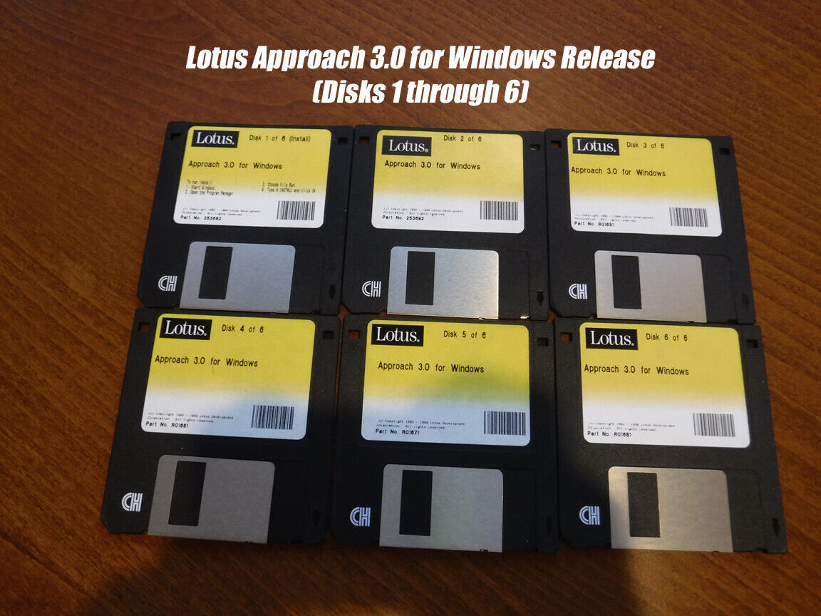 Lotus Approach  3.0 for Windows 3.5” Floppy Disk Disks 1-6