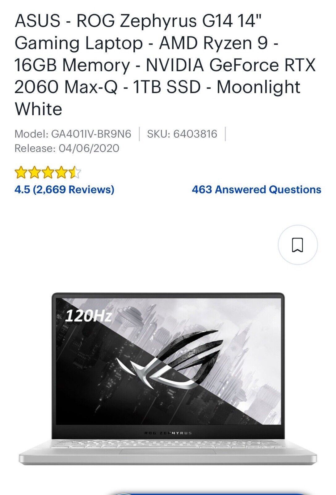 Asus ROG Zephyrus G14 Gaming Laptop -AMD Ryzen 9- 16gb- NVIDIA GeForce RTX 2060
