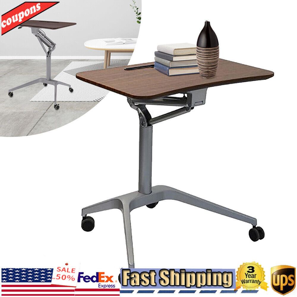 Height Adjustable 750-1060mm PVC Laptop Stand Desk Rolling Cart Mobile Desk USA