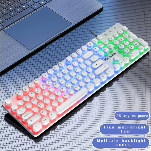 Wired Retro Typewriter Style Keyboard 104 Keys With Colorful Lighting