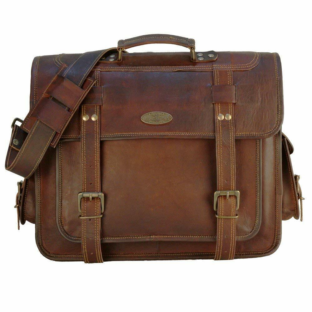 Vintage Leather Laptop Bag for Men Full Grain Large Leather Messenger bag 18 in