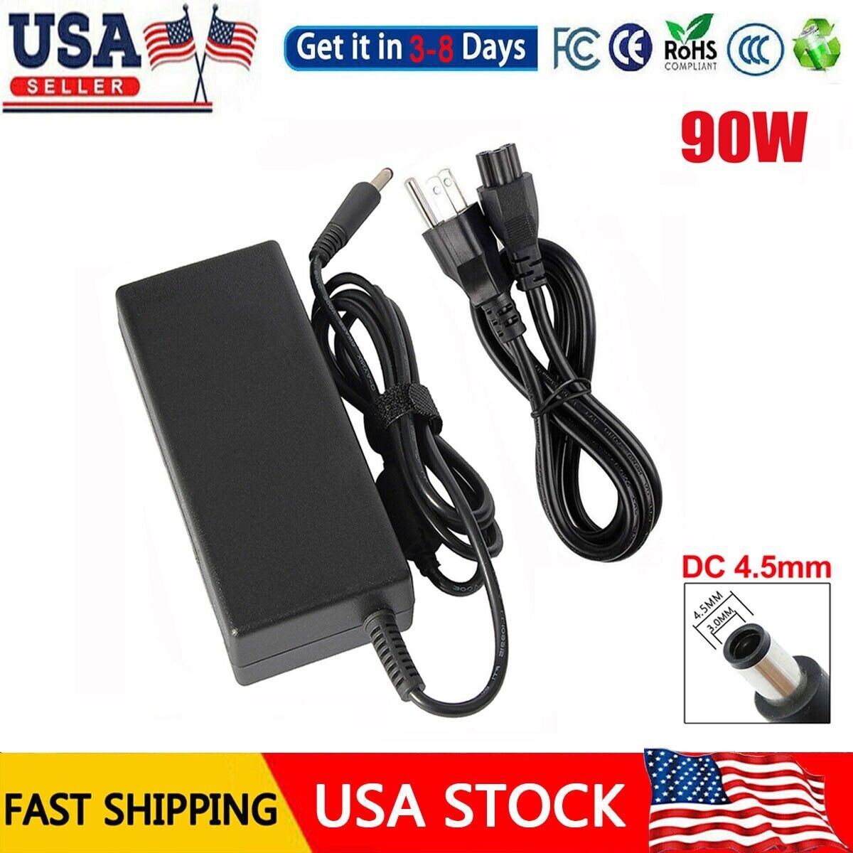 90W 19.5V 4.62A For Dell LA90PM111 C4GCX AC Adapter Laptop Charger Power Supply