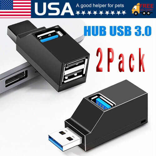 2 Pcs 3 Port USB 3.0 Hub Portable High Speed Splitter Box For PC Notebook Laptop