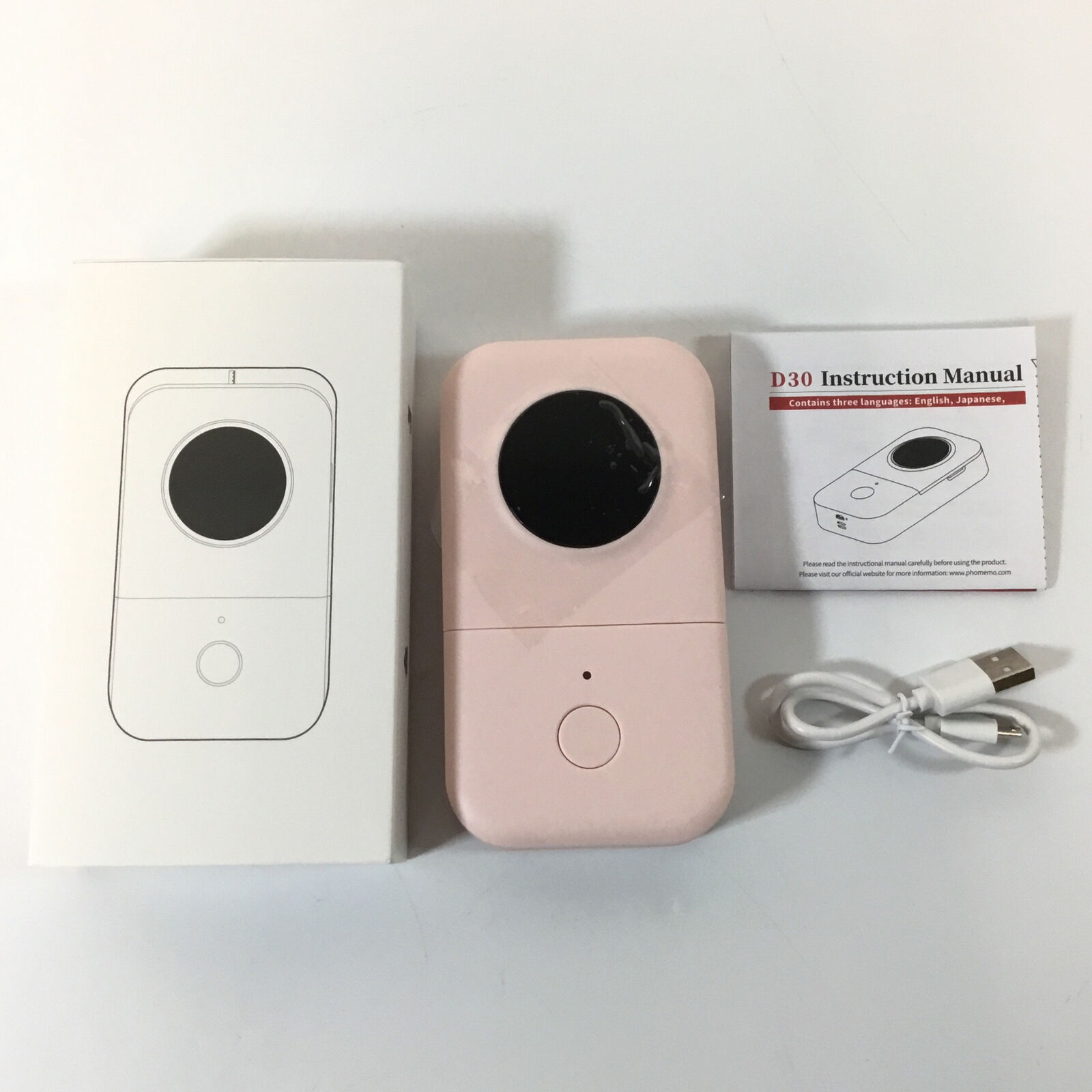 Phomemo D30 Pink Portable Bluetooth Smart Mini Label Maker W/ Instruction Manual
