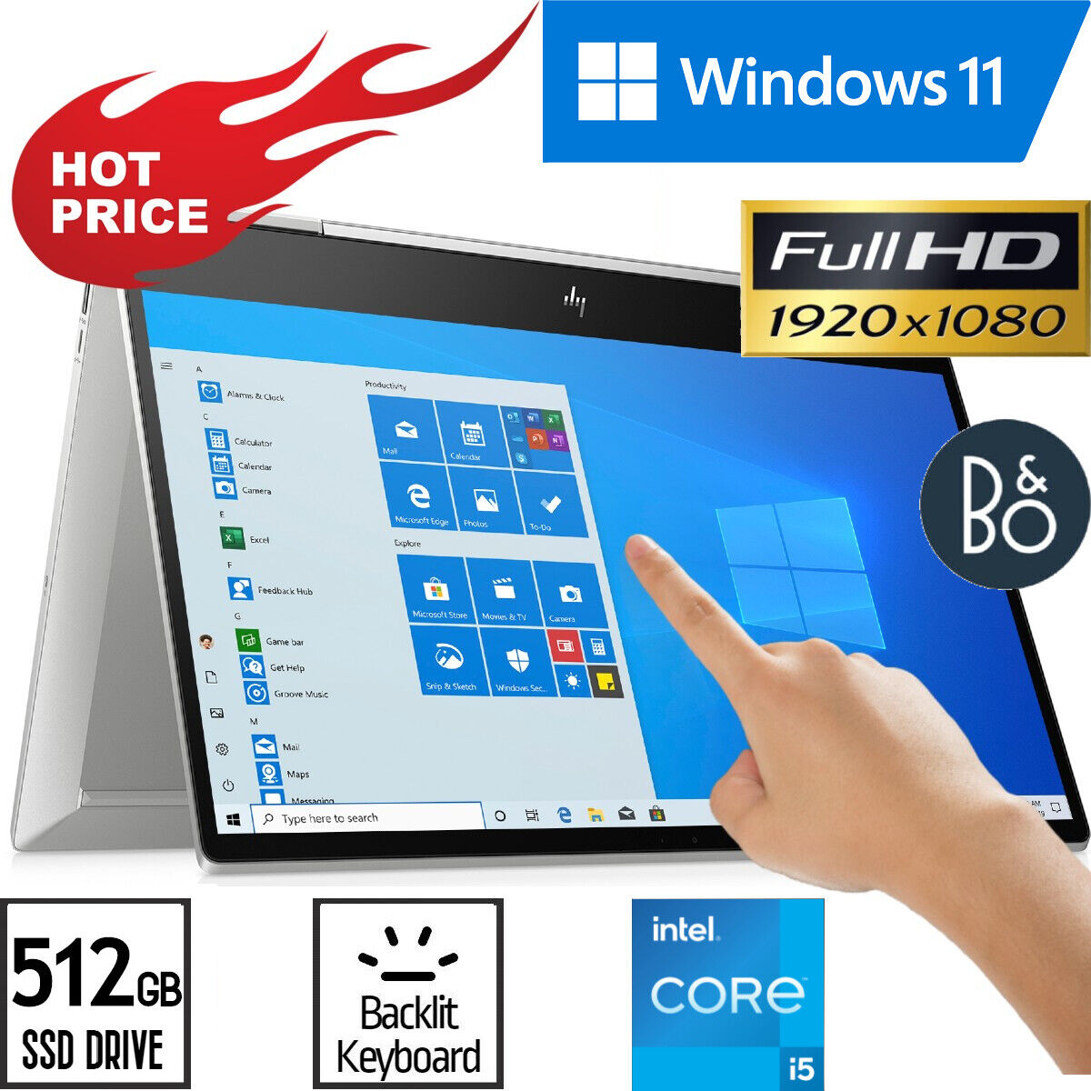 HP ENVY x360 2-in-1 Laptop 15.6 Full-HD Touch Intel Core i5-1135G7 512GB SSD 8GB