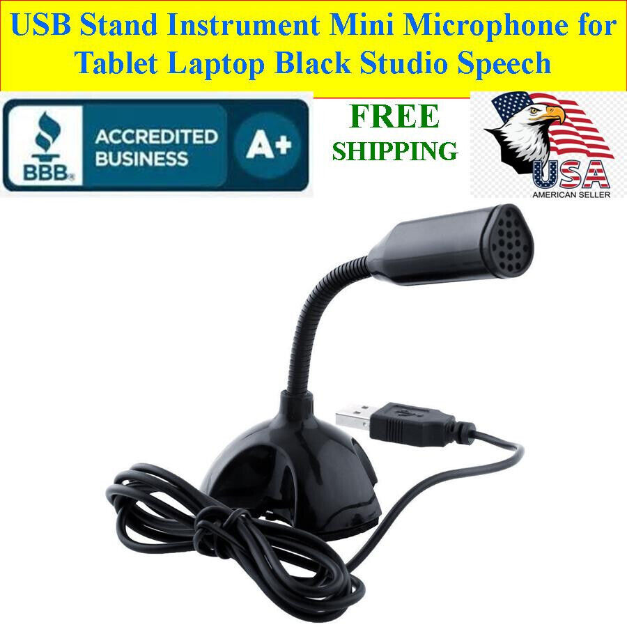 USB Stand Instrument Mini Microphone for Tablet Laptop PC Black