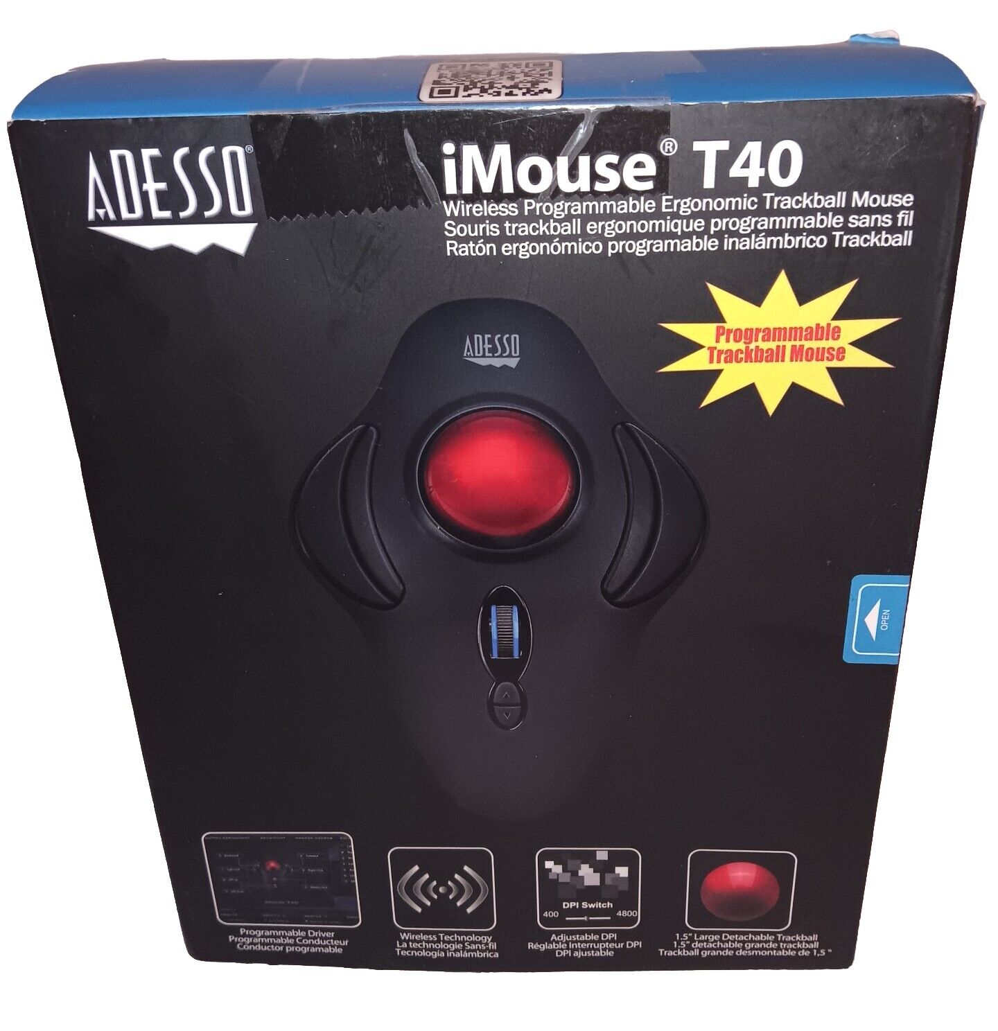 Adesso iMouse T40 Wireless Trackball Optical Mouse Open Box No Wireless Receiver