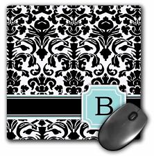 3dRose Letter B personal monogrammed mint blue black and white damask pattern - picture