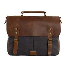 Handmade Waxed Canvas & Leather Satchel Messenger Bag - Dark Grey/Brown picture