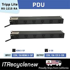 Lot of 2 Tripp Lite RS-1215-RA 5-15P 15A 120V 12x5-15R 1U Power Strip w/ Ears picture