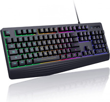 Gaming Keyboard, 7-Color Rainbow LED Backlit, 104 Keys Quiet Light Up Black picture