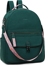 FADEON Leather Laptop Backpack for Women PU Computer Dark Green Suede Style  picture