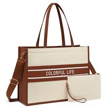 LOVEVOOK Laptop Bag for Women, 15.6 Inch Inch, Beige & Brown-1  picture