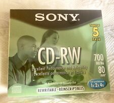 Sony CD-RW 5 Pack Blank Discs 700MB 80 Minute Rewritable New Factory Sealed picture