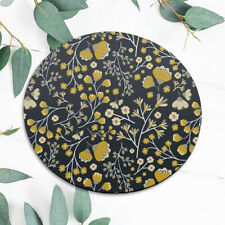 Vintage Yellow Gray Flowers Retro Mouse Pad Mat Office Desk Table Accessory Gift picture
