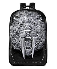 3D Animal Head Backpack, Studded PU Leather Cool One Size, Sabertooth-silver  picture