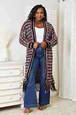Double Take Full Size Multicolored Open Front Fringe Hem Cardigan picture