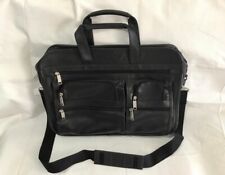 Black Leather New Briefcase/Laptop Computer Carrying Case Very Nice 17