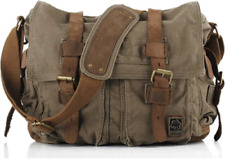 Sechunk Vintage Military Leather Canvas Laptop Bag Medium--15‘’, Army Green  picture